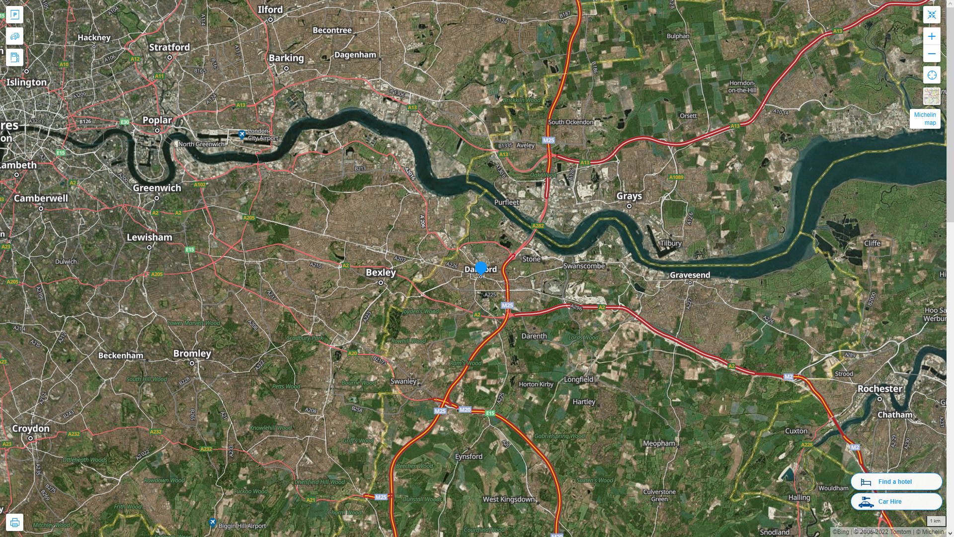 Dartford Royaume Uni Autoroute et carte routiere avec vue satellite